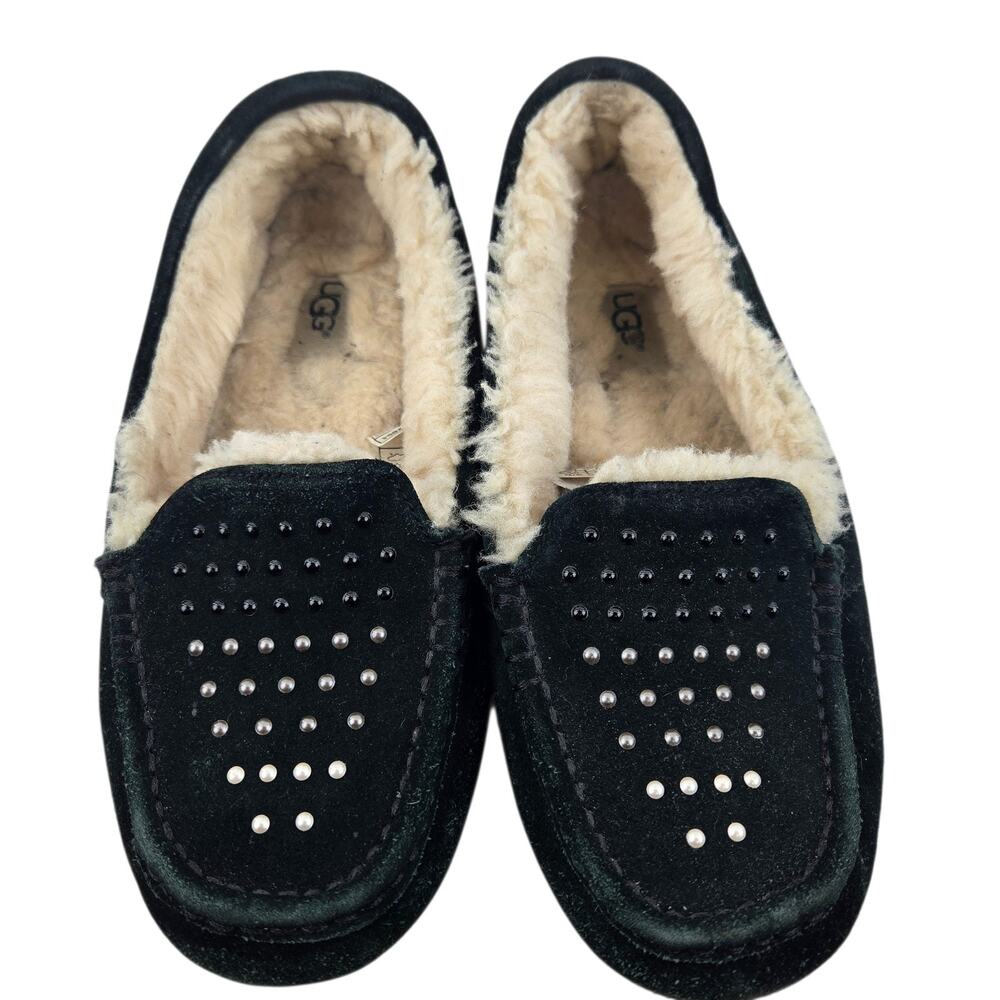 UGG Ansley Bling Slippers‎ Womens 9 Black Suede Slip On Shearling Lined Studded